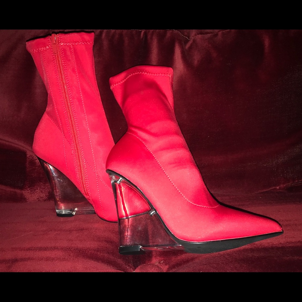 Size 6 stretchy bright red ankle wedges.